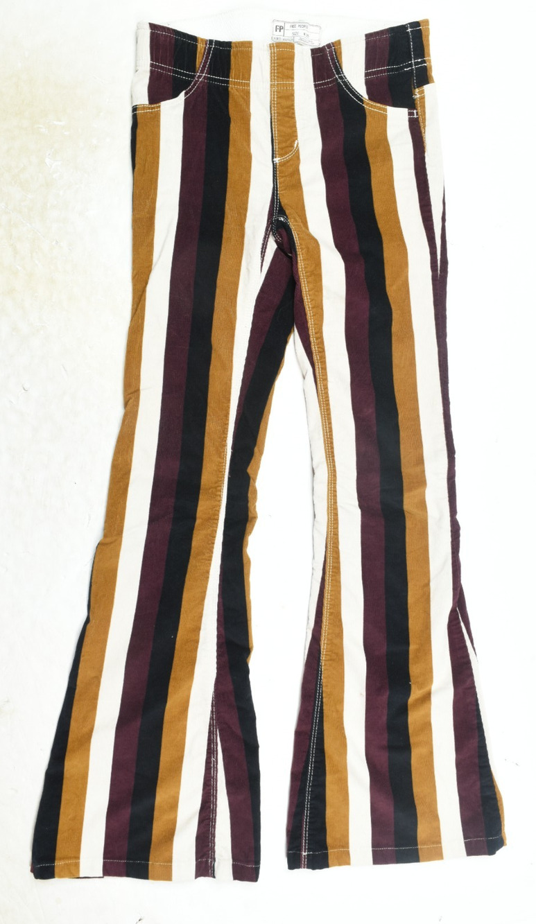 Free People Pull-On Flare Corduroy Pants Womens 25 Striped Slim Retro Low Rise